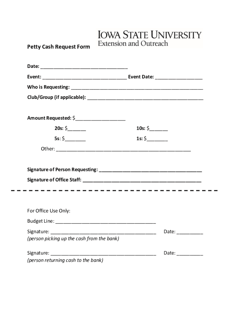 Fillable Online Petty Cash Request Form Fax Email Print - pdfFiller