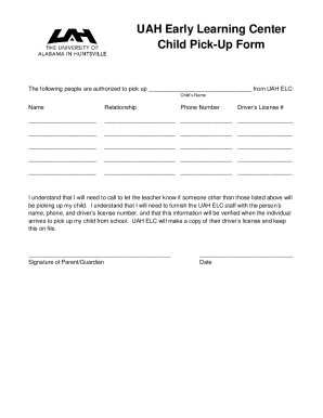 UAH Early Learning Center - Application for Enrollment