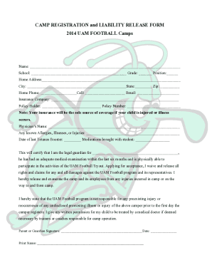 SUMMER Football Camp Application Form