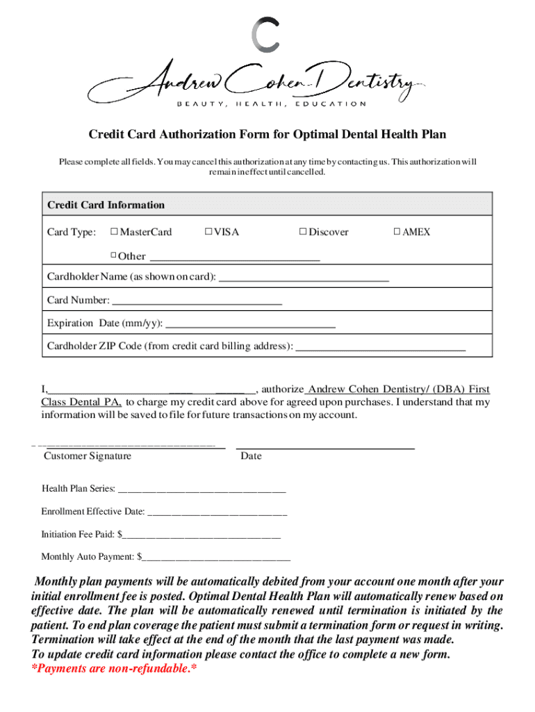 Fillable Online Credit Card Authorization Form Dental Fax Email Print
