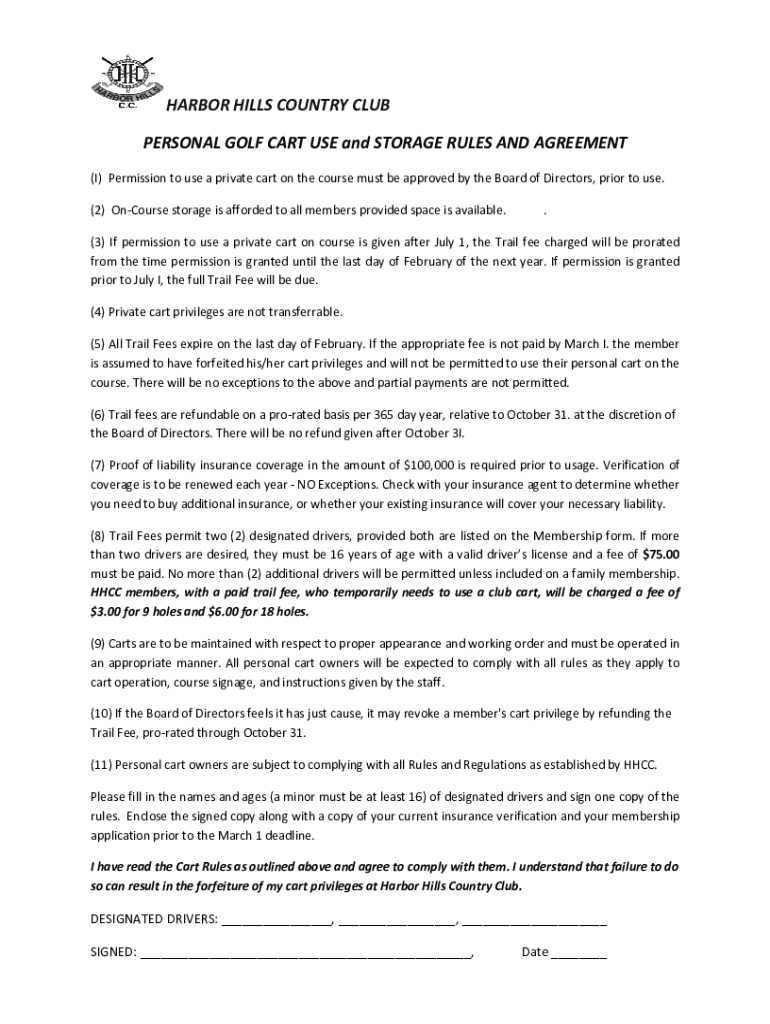 Fillable Online city of cocoa beach private golf cart agreement and