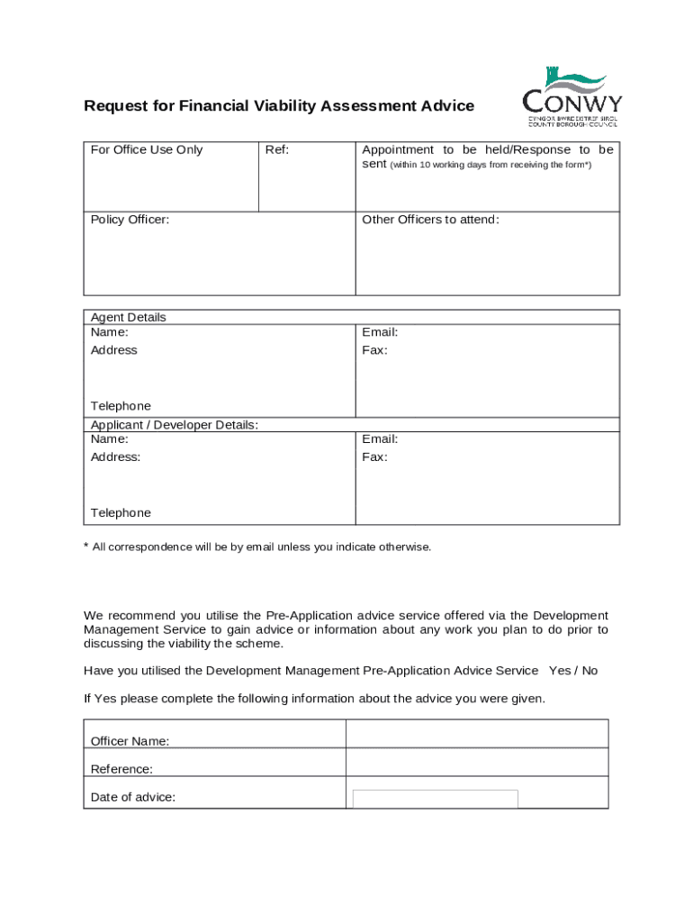 Request for Financial Viability Assessment Advice . Title Doc Template