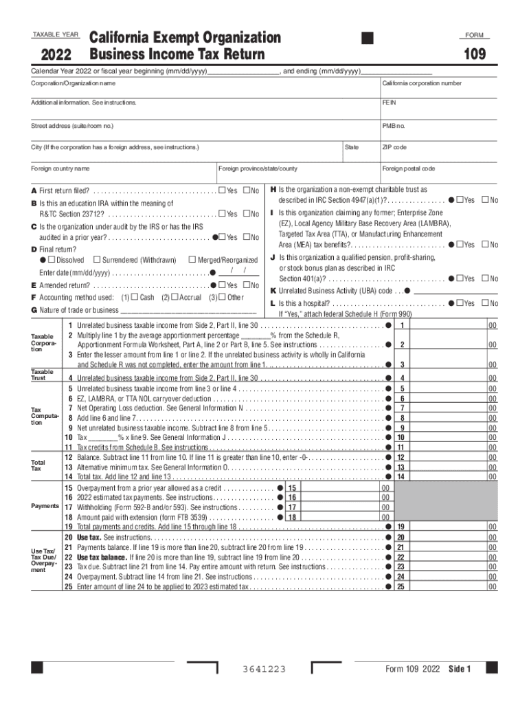 Fillable Online 2022 Form 109 California Forms & Instructions Exempt