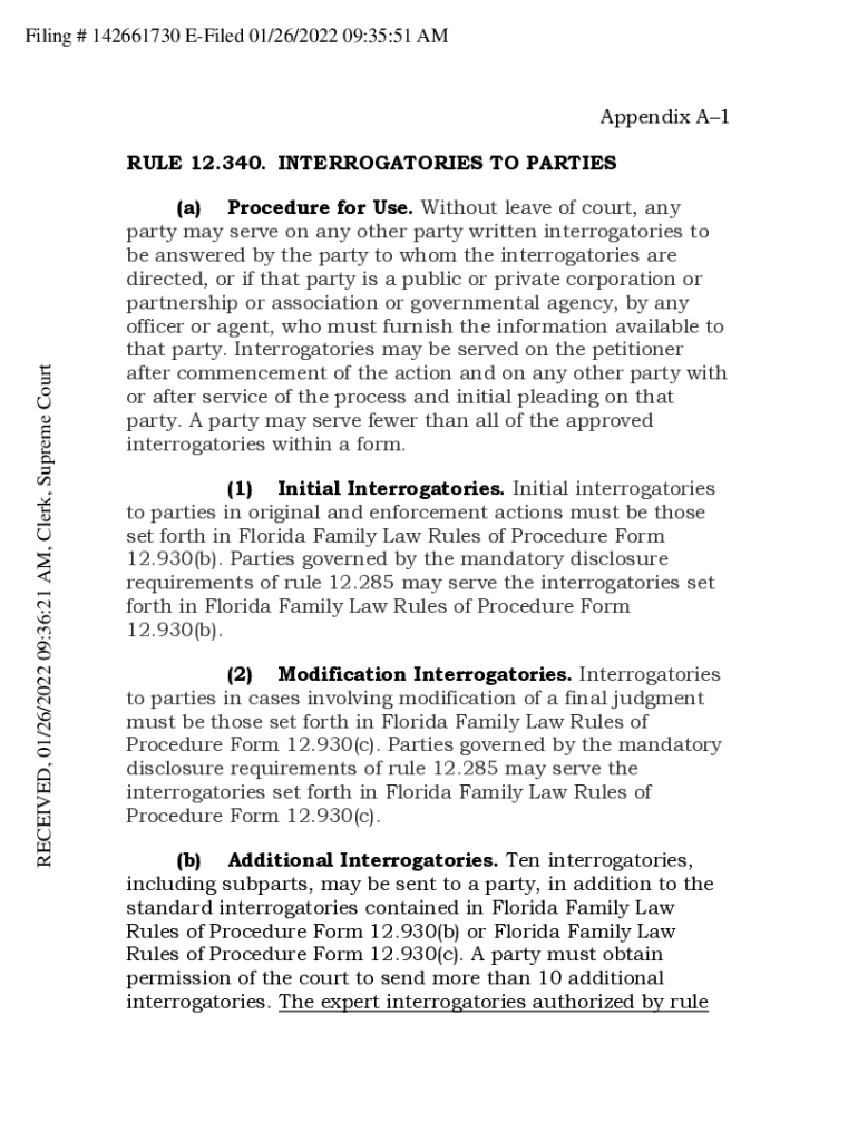 Fillable Online Appendix A1 RULE 12.340. INTERROGATORIES TO Fax