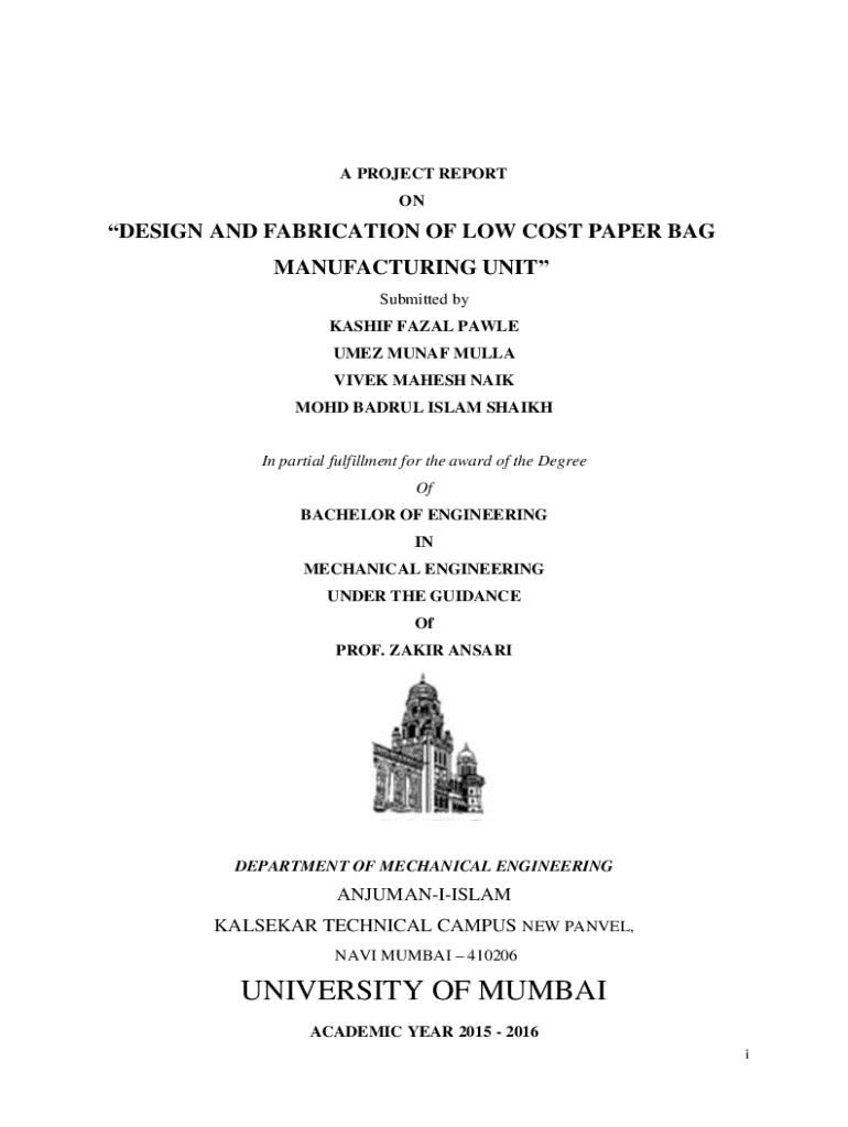 Fillable Online design and fabrication of low cost paper bag