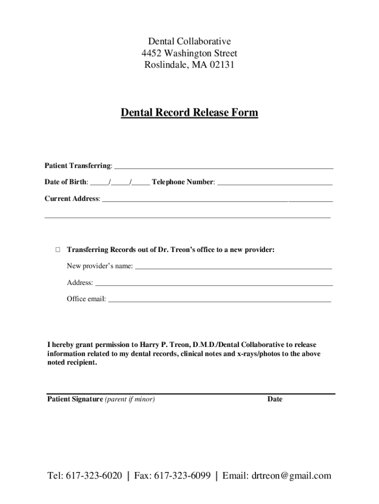 Fillable Online authorization to release dental records and xrays Fax