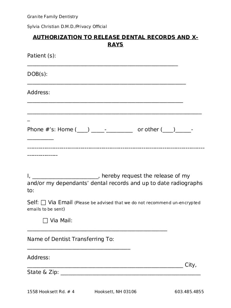 authorization for release of medical/dental ination Doc Template