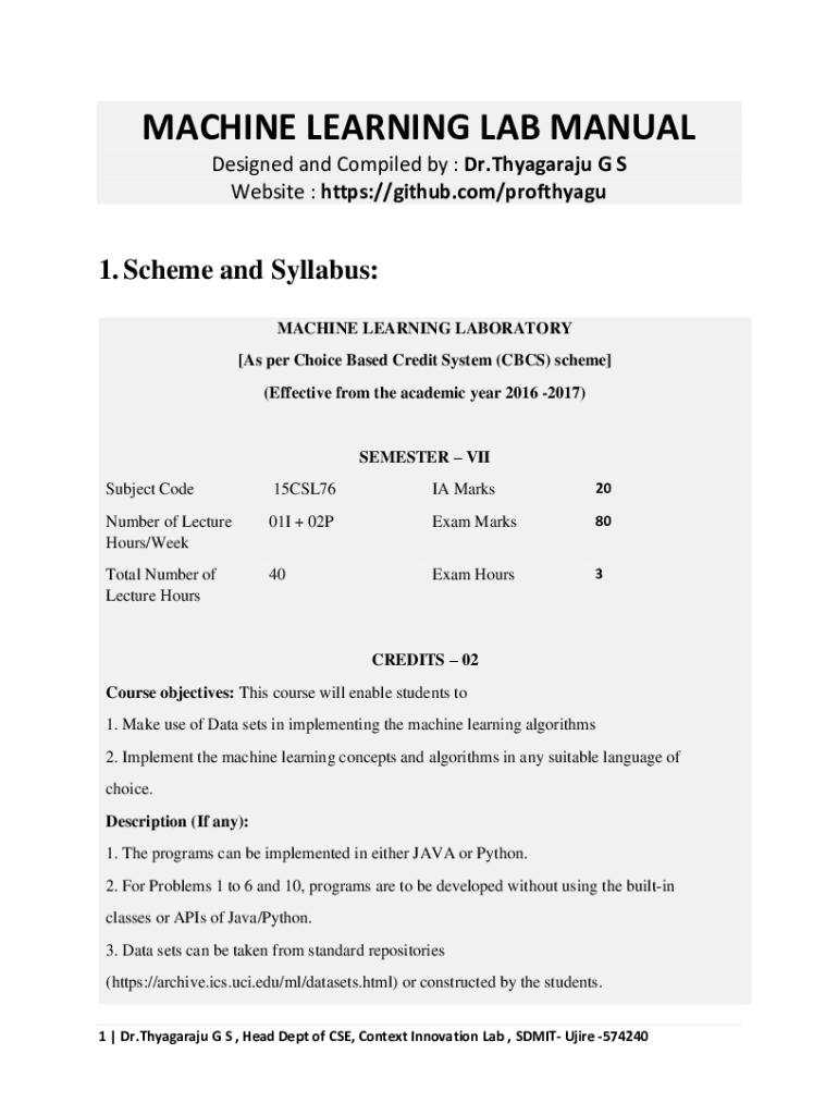 Fillable Online MACHINE LEARNING LAB MANUAL Fax Email Print - pdfFiller