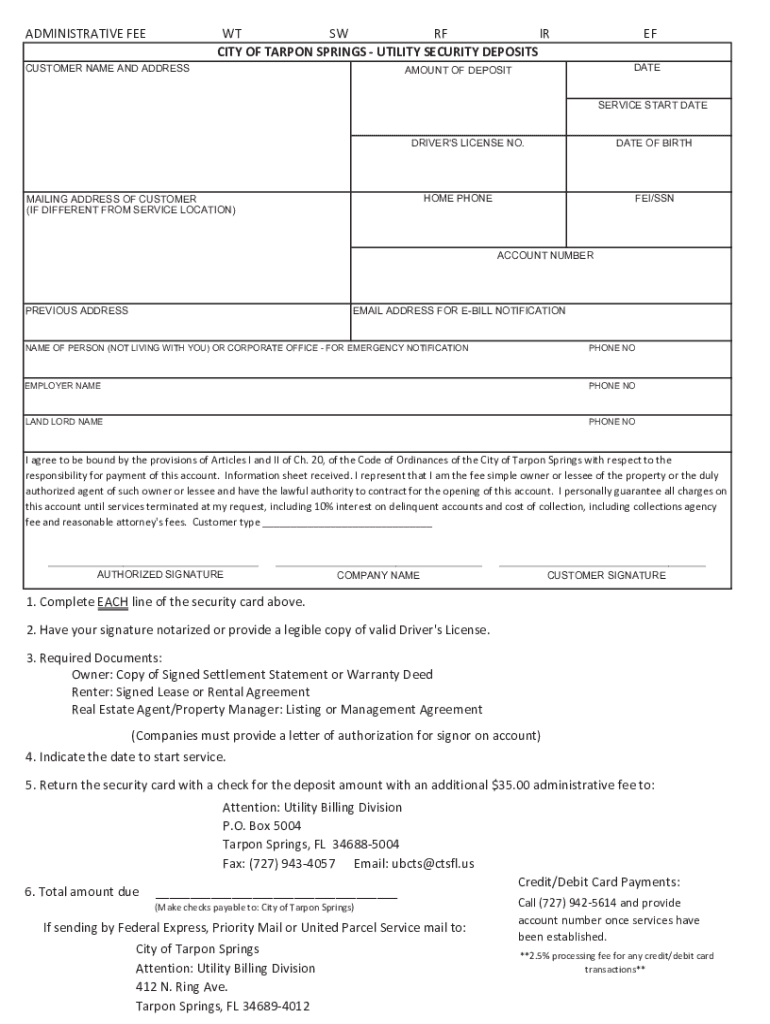 Fillable Online Utility Security Deposit Form 2020.xlsx Fax Email Print