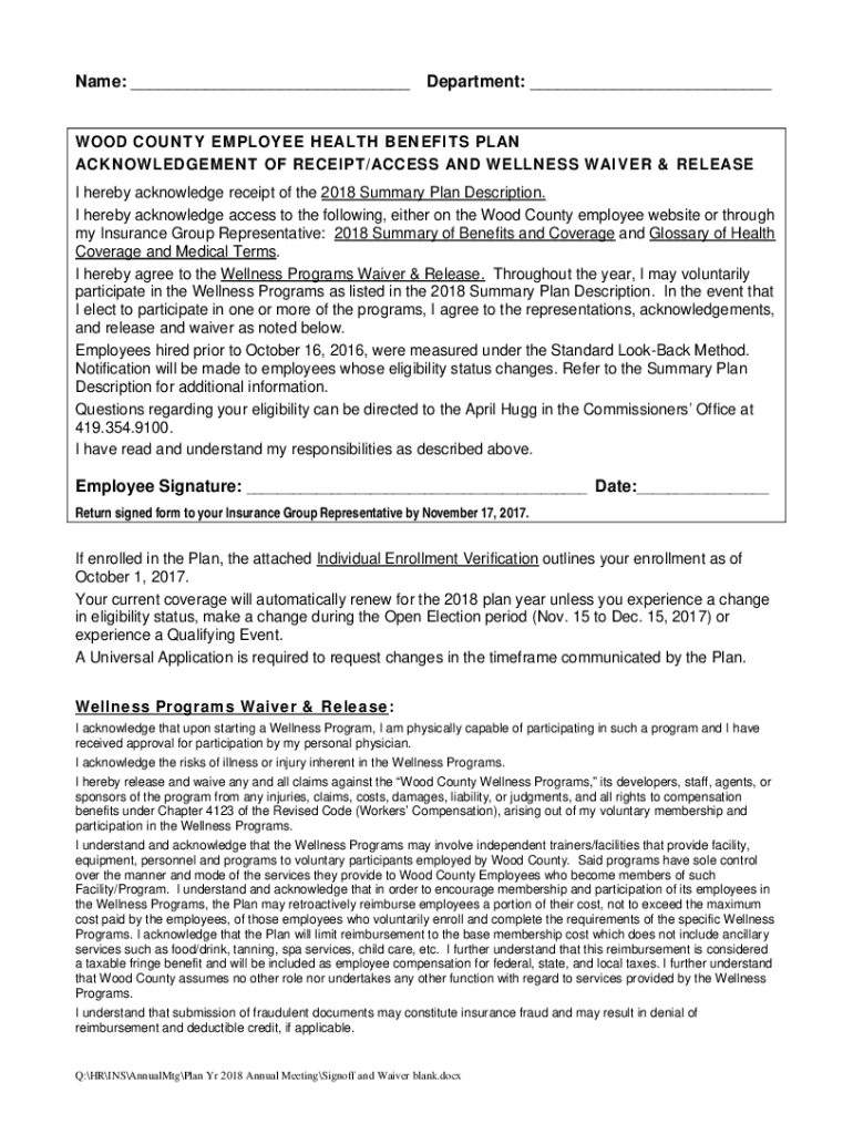 Fillable Online Date Employee Signature Wood County, Ohio Fax Email