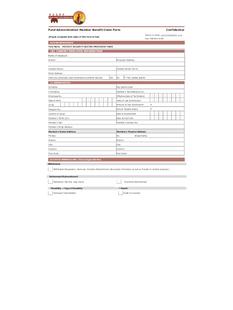 psspf benefit claim form Preview on Page 1