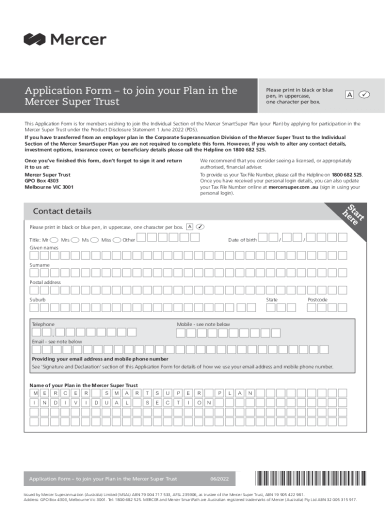 Fillable Online Superannuation choice form Mercer Tailored Super Fax Email Print pdfFiller