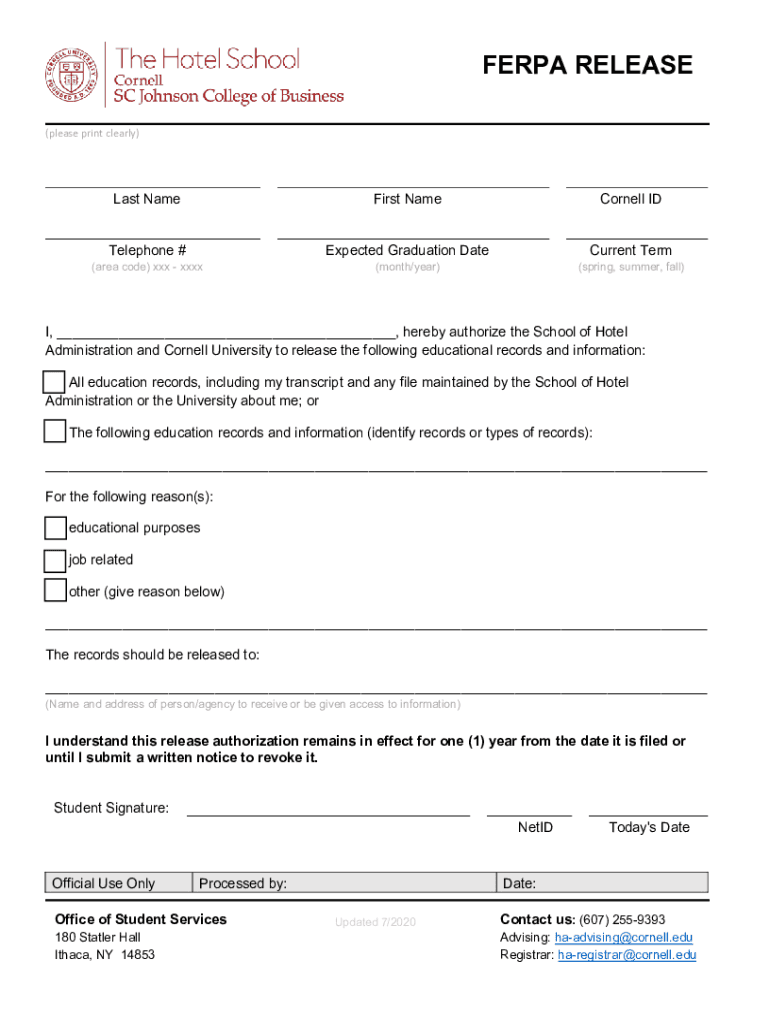 Fillable Online sha cornell FERPAFormTemplate.pdf Fax Email Print