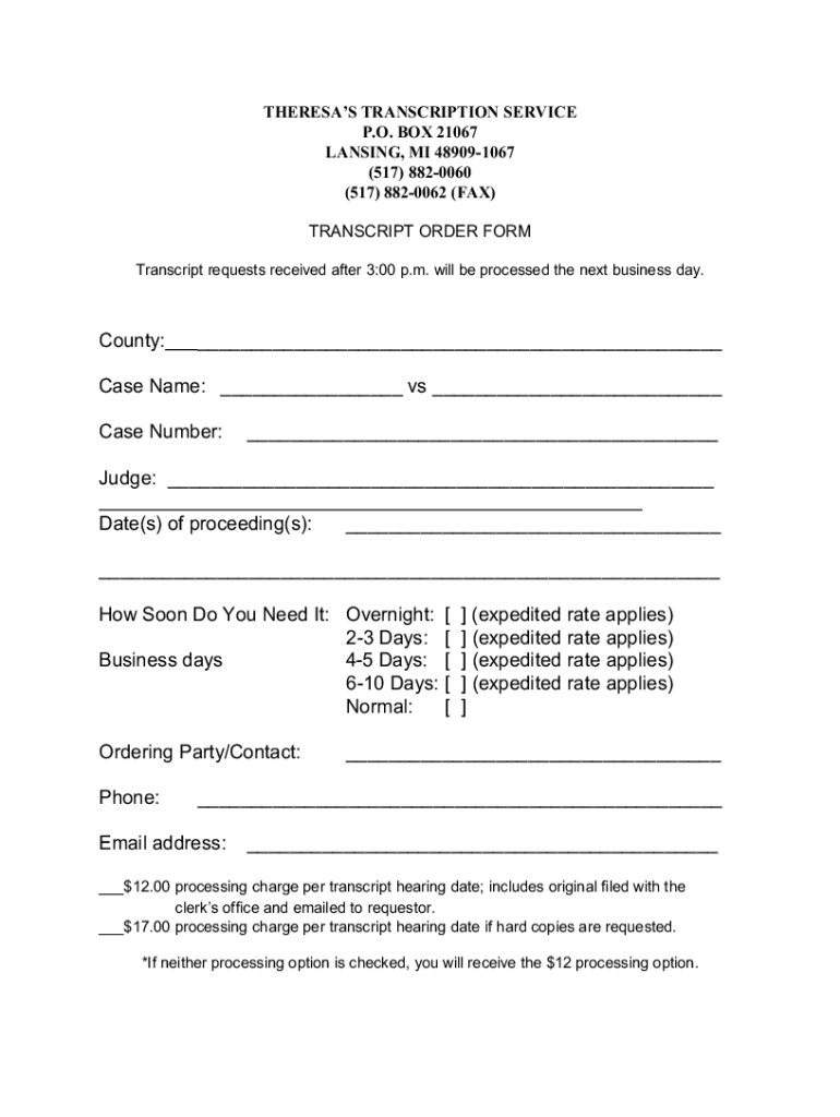 Fillable Online Michigan State University Transcript Request Fax Email ...