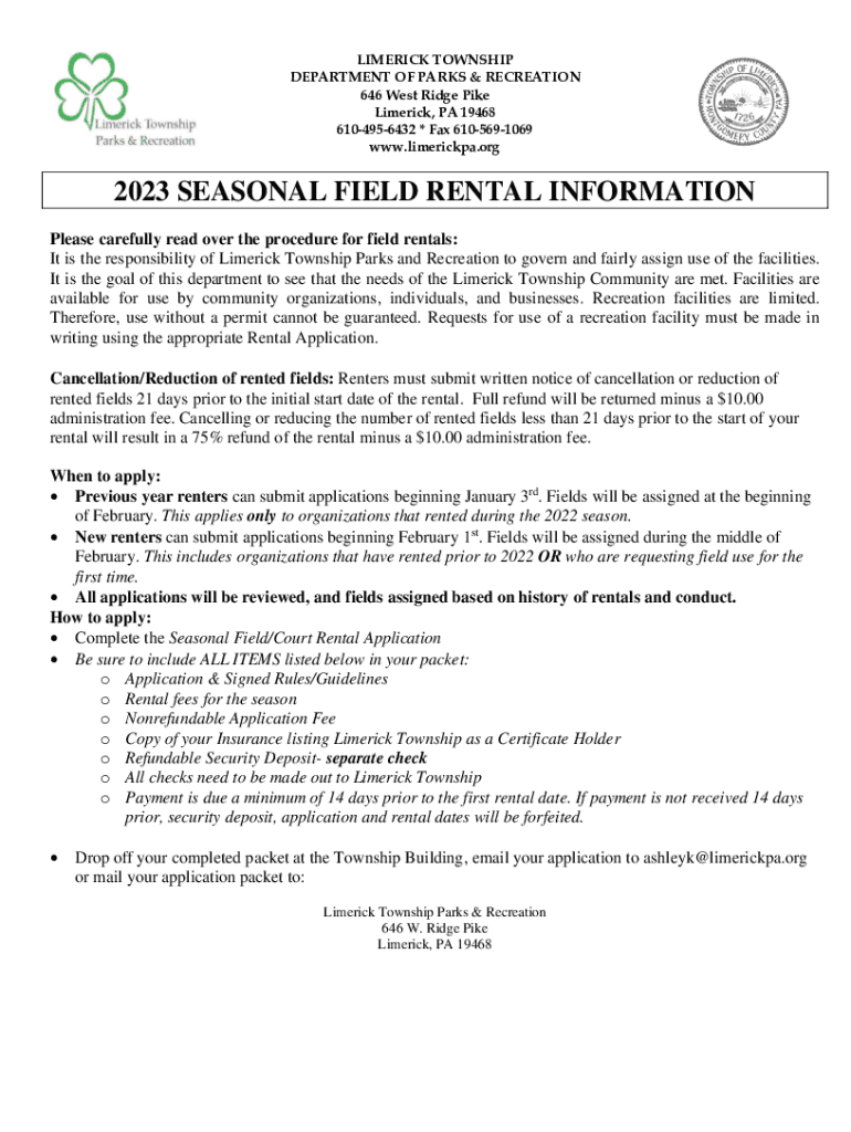 Fillable Online Township of Limerick, PA Parks and Recreation