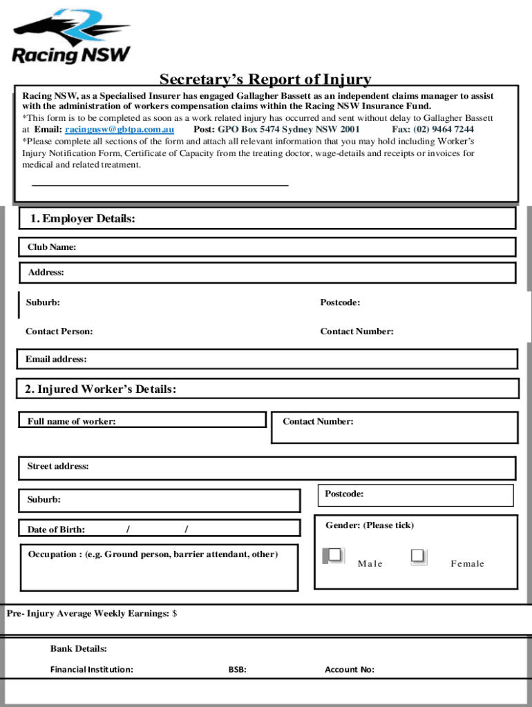 Fillable Online Jockey's Injury Claim Form Fax Email Print pdfFiller