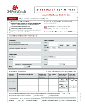 Fillable Online 24Petwatch Claim Form. Shopping and Services Fax Email ...
