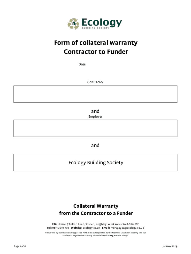 Fillable Online Form of collateral warranty Contractor to Funder Fax