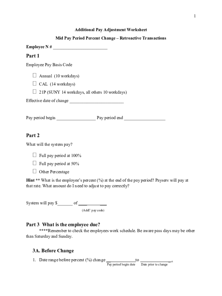 Fillable Online Additional Pay Adjustment Worksheet Percentage change