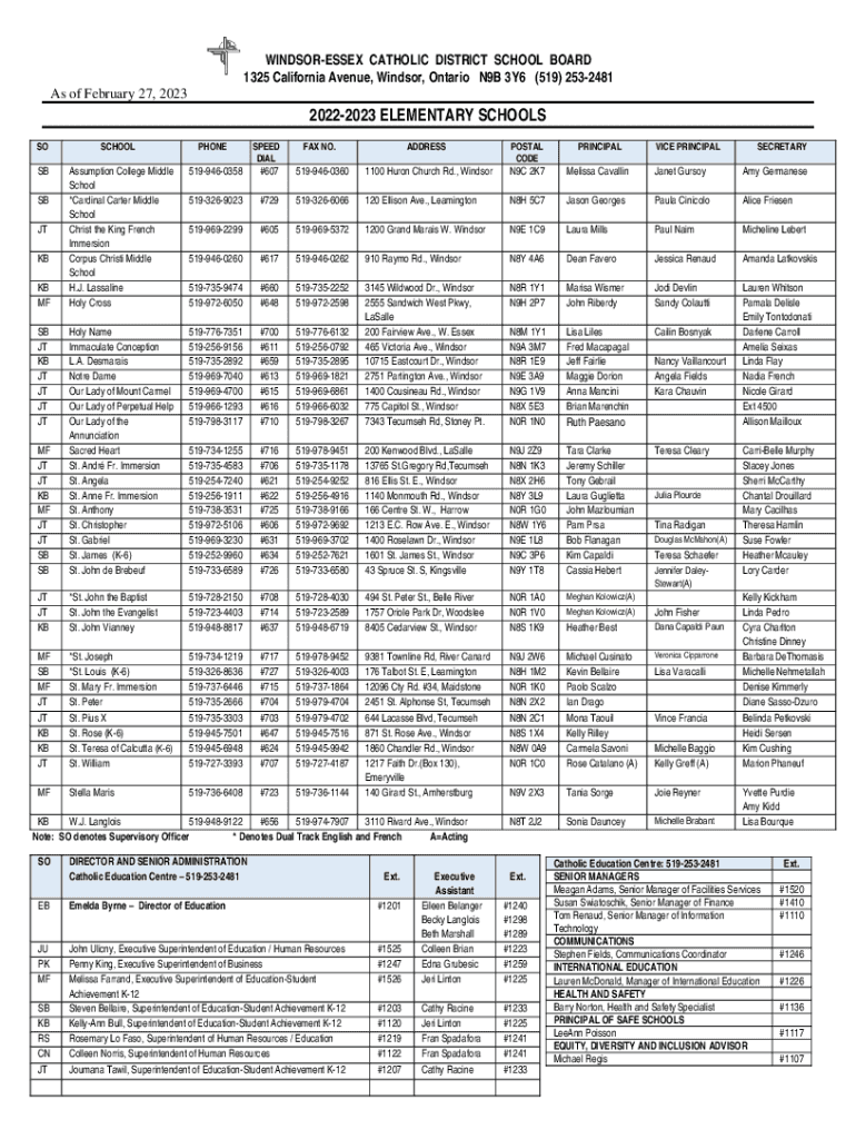Fillable Online Windsor Essex Catholic District School Board Email