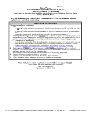 DBPR CILB 7-D - Certified Contractor Qualify Additional Business Entity (Sheet Metal)