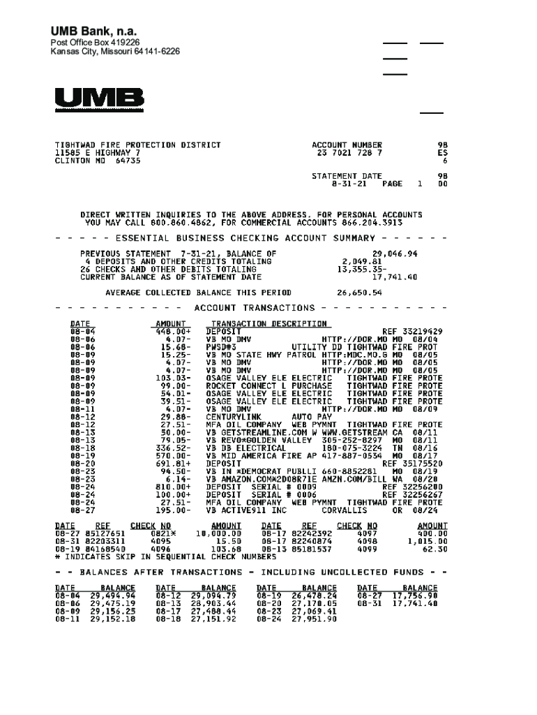 UMB Bank, n a Preview on Page 1