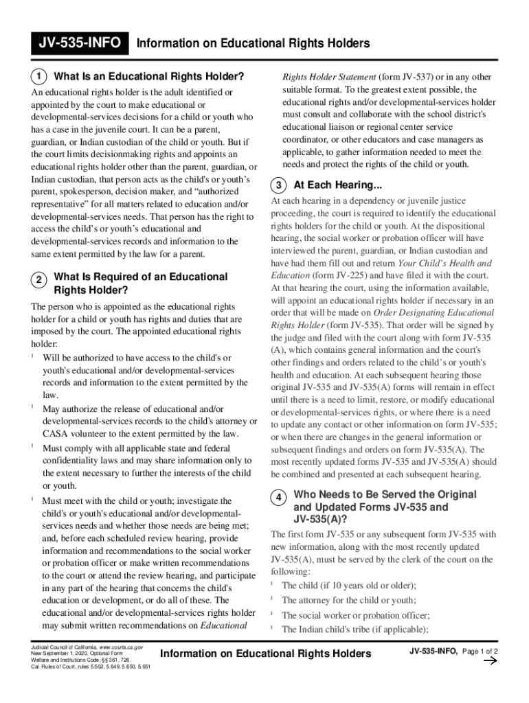 Fillable Online JV535INFO Information on Educational Rights Holders