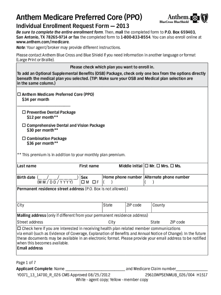 Fillable Online Individual Enrollment Request Form PDF Free Download