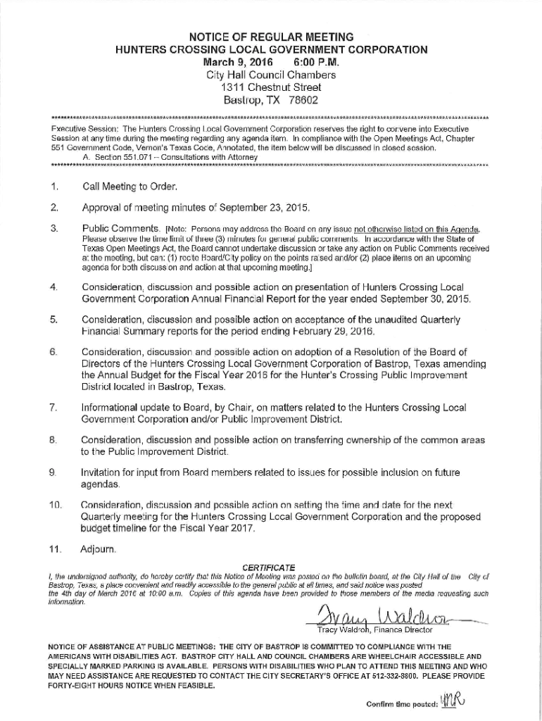 Fillable Online BYLAWS OF WALLER CREEK LOCAL GOVERNMENT Fax Email