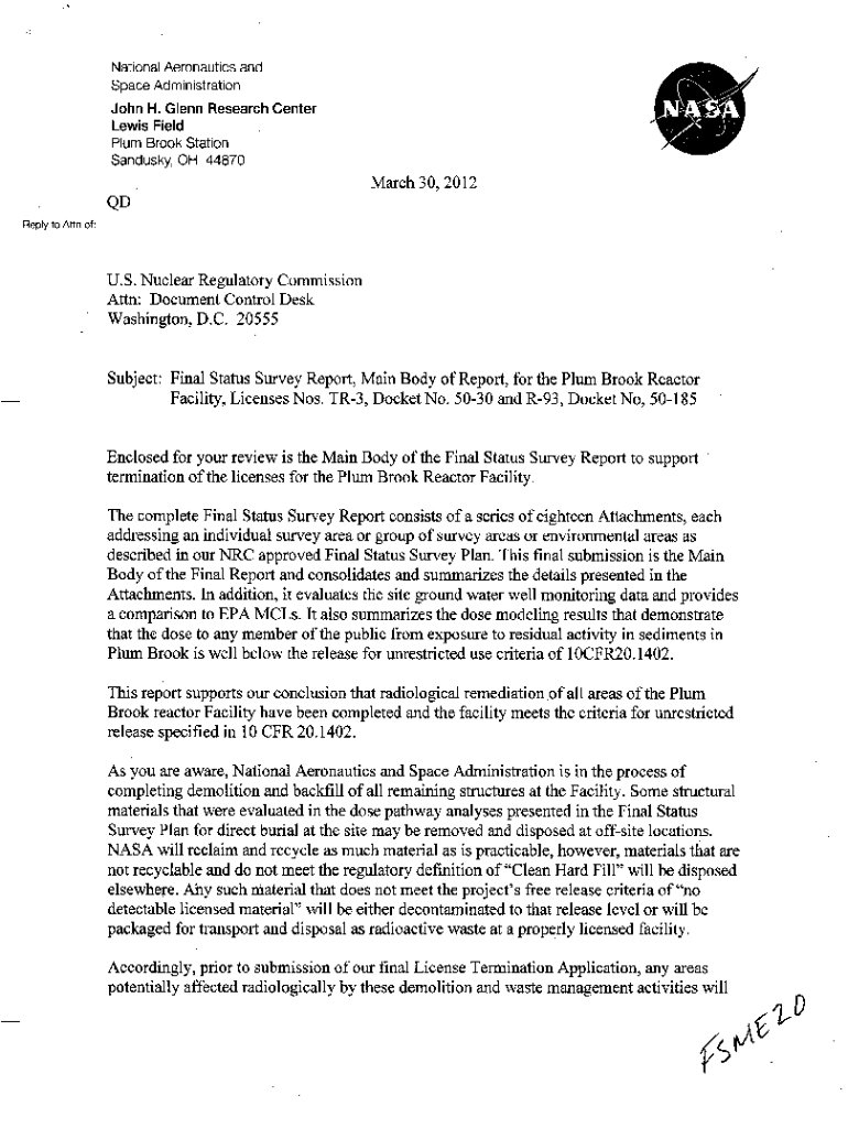 Fillable Online Plum Brook Reactor Facility Revised Final Status