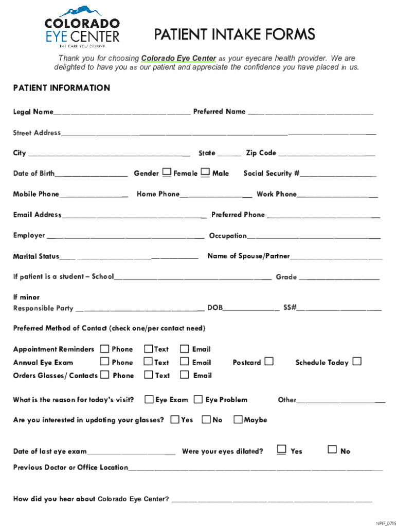 Fillable Online Colorado Eye CenterPatient Forms Fax Email Print
