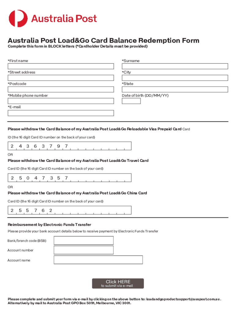 Fillable Online Australia Post Load&Go Prepaid Travel Card Review Fax Email Print pdfFiller