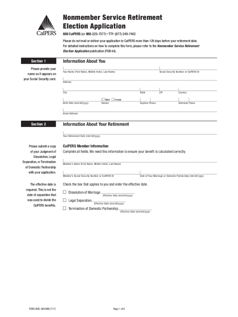 Fillable Online CalPERS Service Retirement Election Application Form