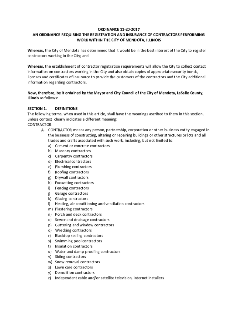 Fillable Online City of Mendota, IL Contractor Registration and