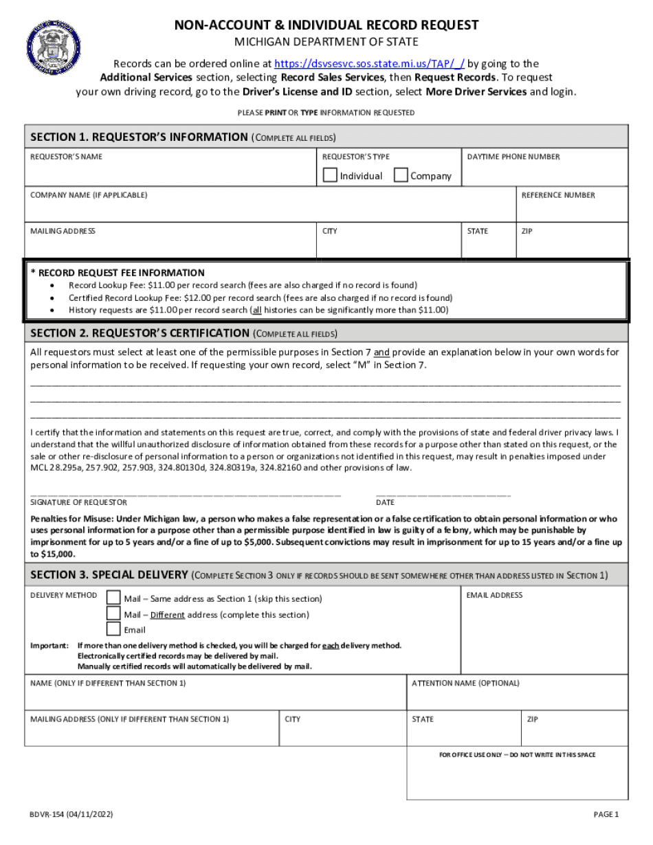 Michigan Form 154 