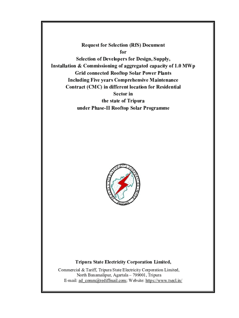 Fillable Online Request for selection (RFS) of Bidders for Installation ...