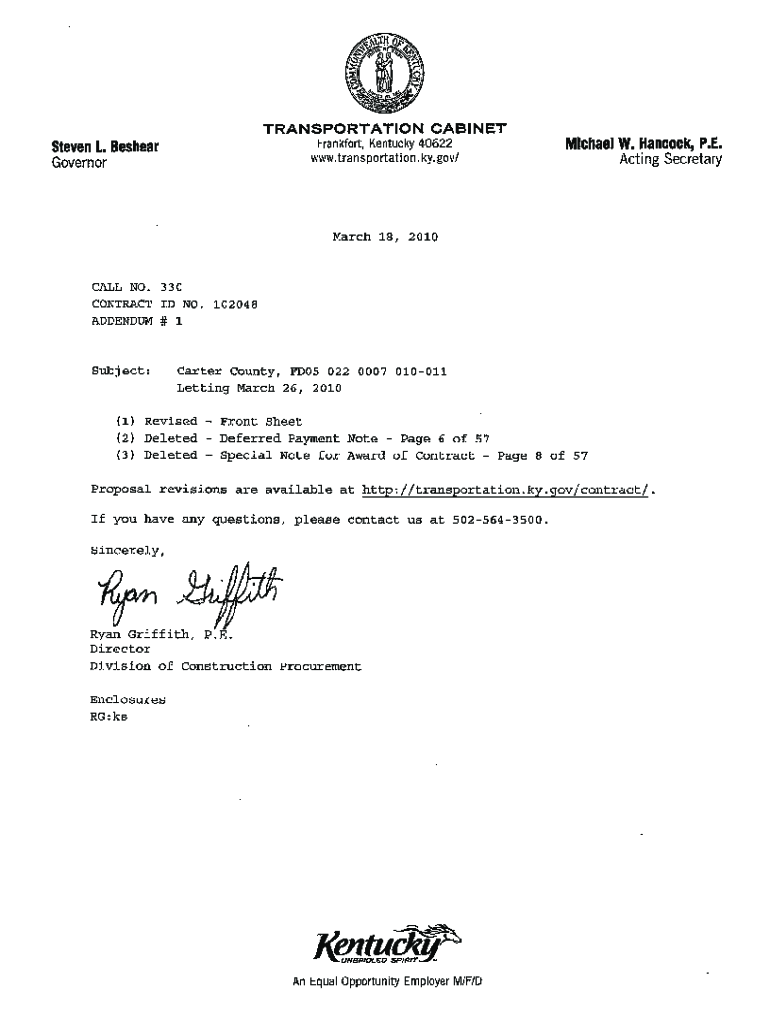 Fillable Online transportation ky 6 million widening of Carol Malone