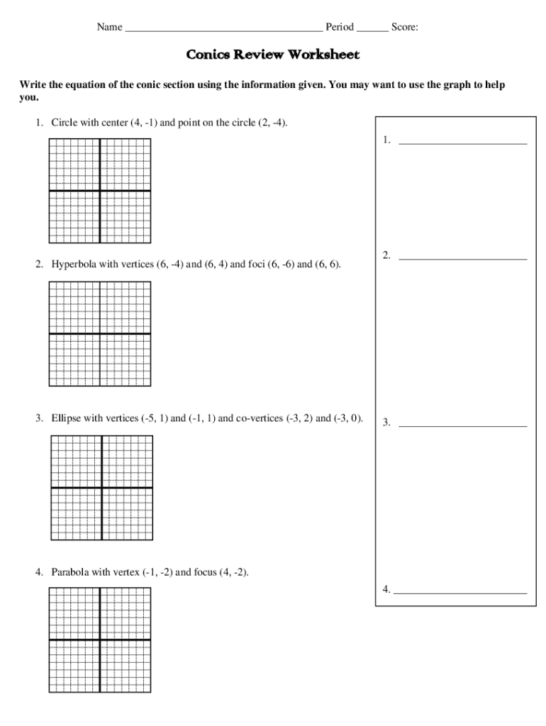 Conic Sections Review Worksheet 1 Fill Online Printable Fillable Conic Sections Review Worksheet 1 Fill Online Printable Fillable