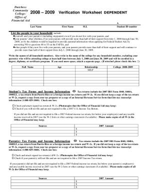 Fillable Online 2011-2012 Verification Worksheets Federal Student Aid