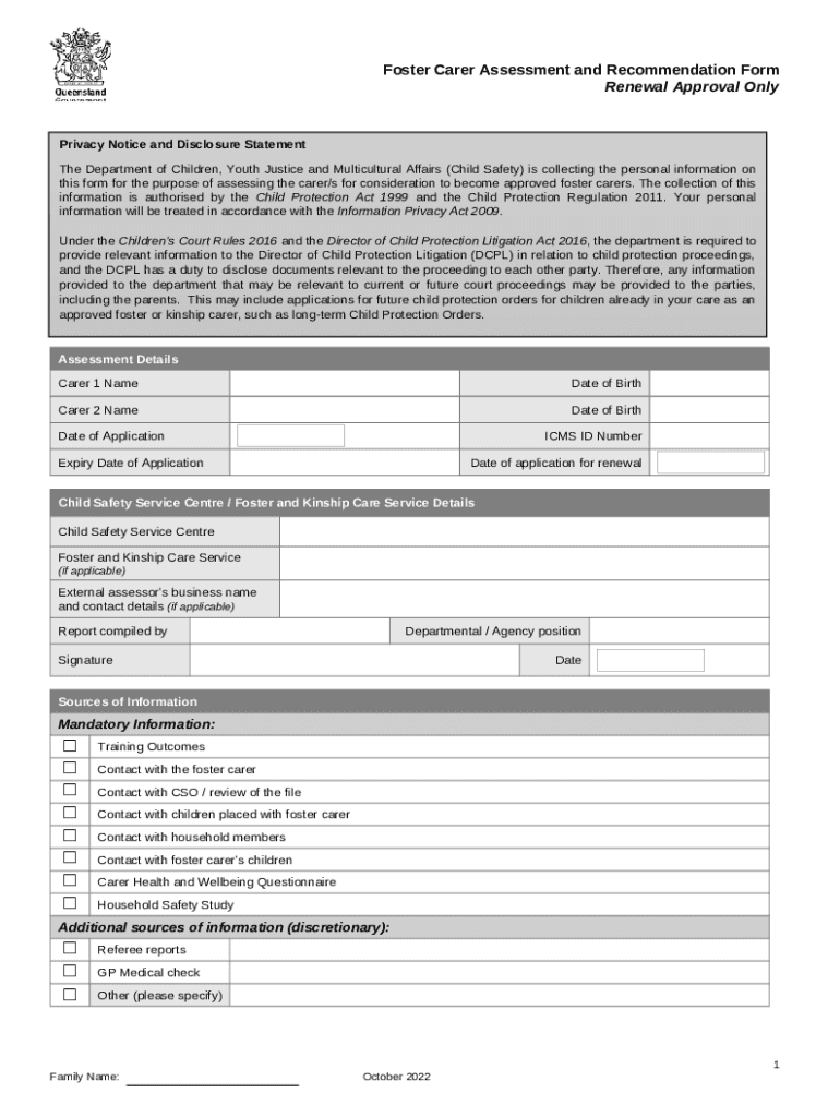 Foster Carer Renewal Assessment And Recommendation Doc Template Foster Carer Renewal Assessment And Recommendation Doc Template
