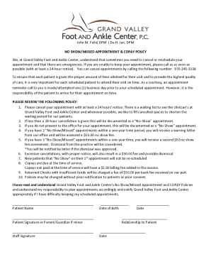 Du H. Jun, DPM NO SHOW/MISSED APPOINTMENT &amp; COPAY ...