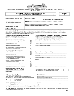 Council tax severe mental impairment application form