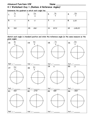 Trig Worksheet-Day 1 (Radians &amp;amp; Reference Angles)