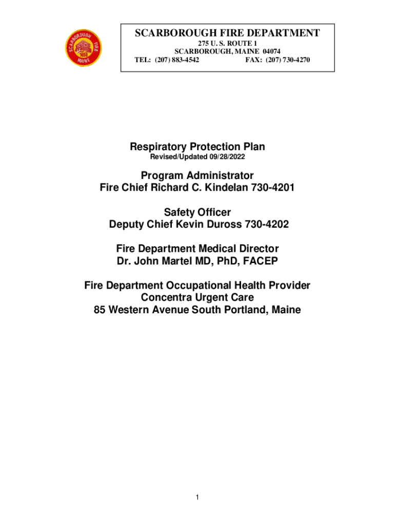 Fillable Online SCARBOROUGH FIRE DEPARTMENT Respiratory Protection