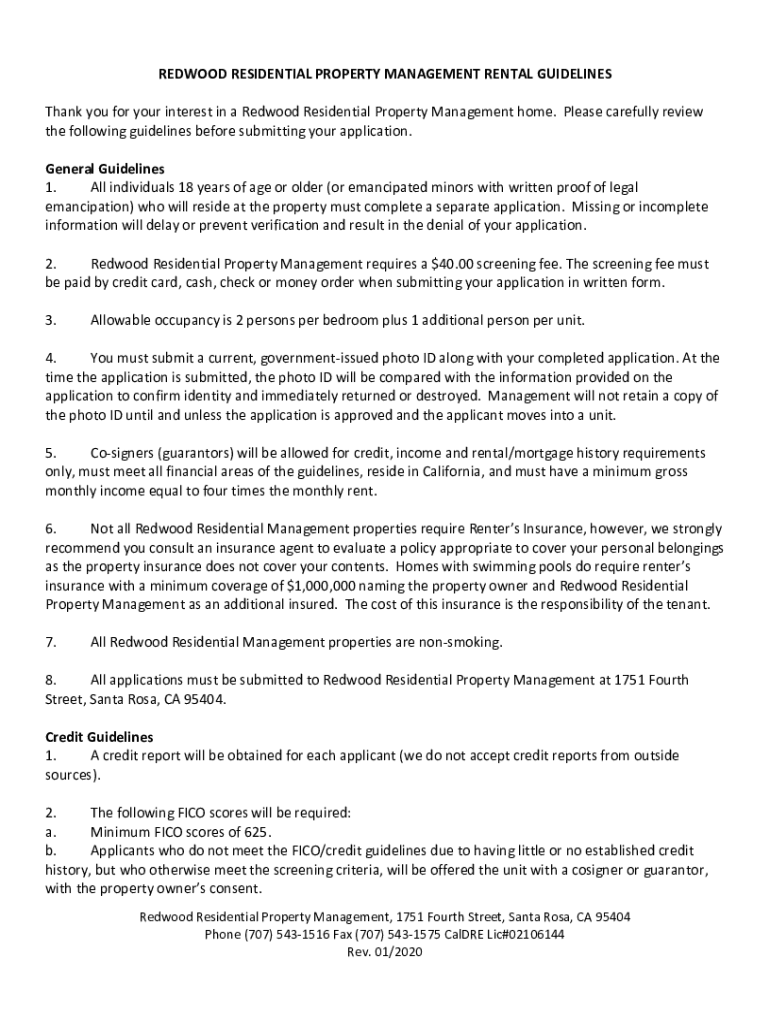 Fillable Online T11RedwoodRentalGuidelinesandApplicationRev
