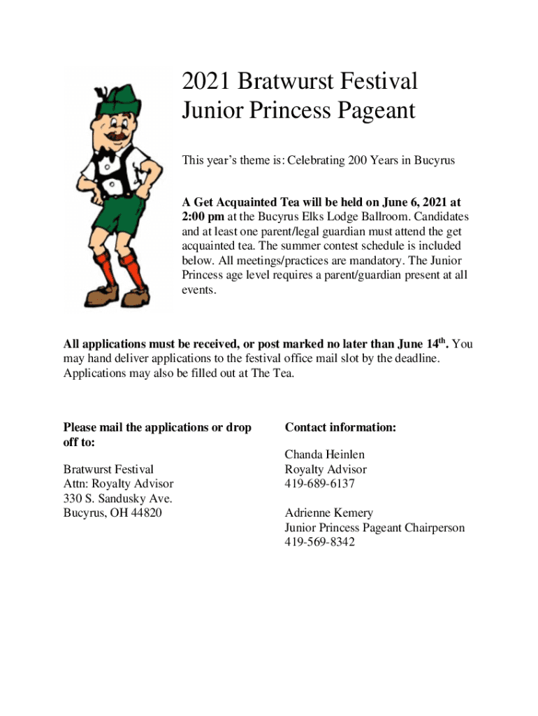 Fillable Online Applications by June 8 for Bratwurst Festival Royalty