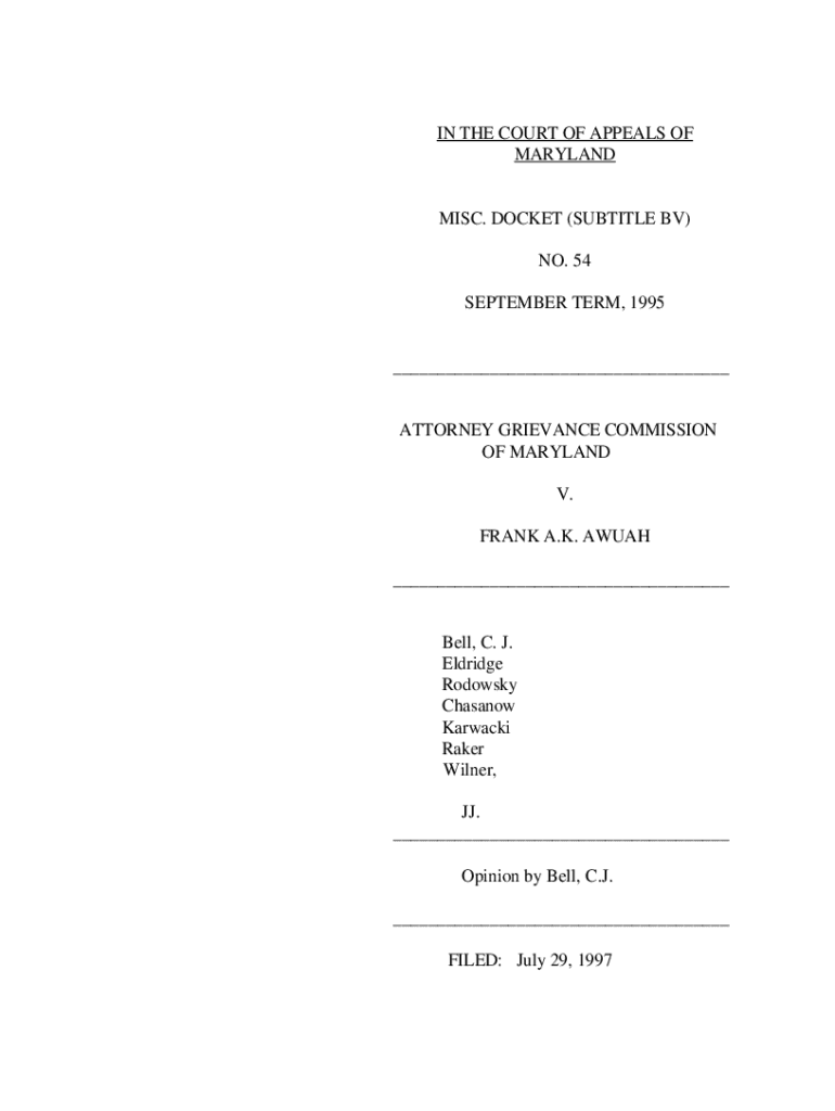 Fillable Online Attorney Grievance Commission of Maryland v. Bruce Scott Fax Email Print