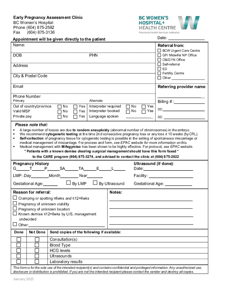 Program: Early Pregnancy Assessment Clinic Preview on Page 1