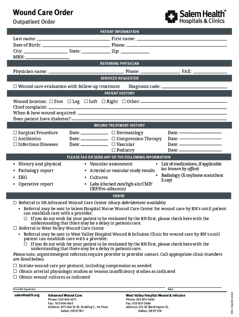 Fillable Online Wound & ostomy care order form ICD10 Fax Email Print