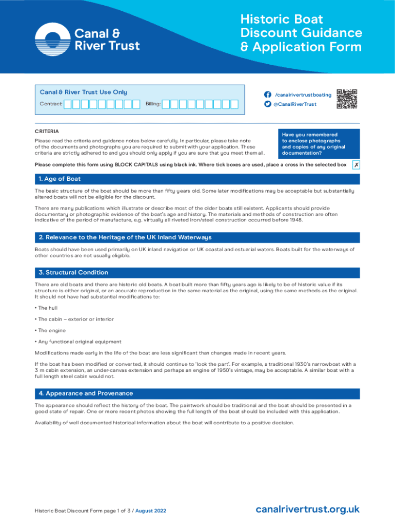 Fillable Online Historic Boat Discount Guidance & Application Form Fax